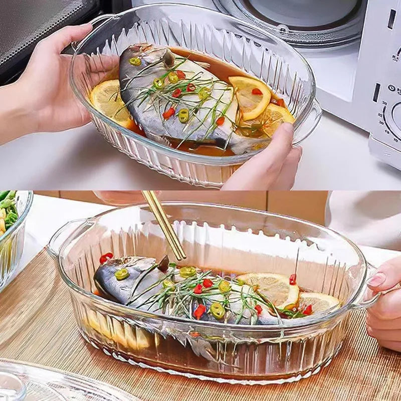 Avelena | 4-teilige Glas-Auflaufform, Set mit 2 Auflaufformen mit Glasdeckeln, 1,9 Qt und 3 Qt