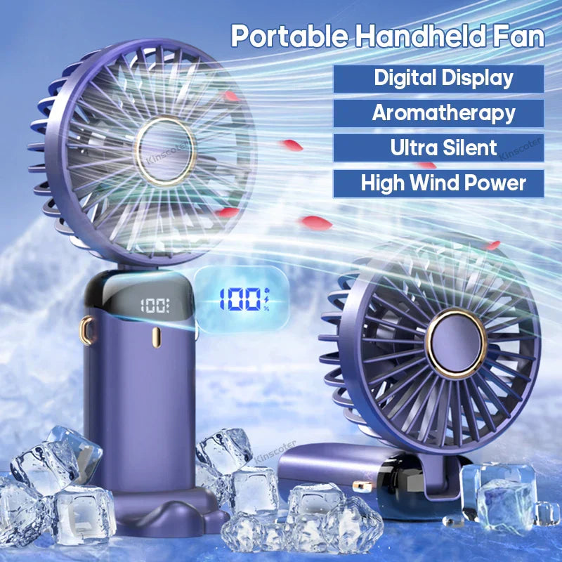 Avelena | Airlio BreezeFlex | Mini-Ventilator 3-in-1 | Powerbank & LED-Display | 5 Windstufen | Tragbar & Verstellbar