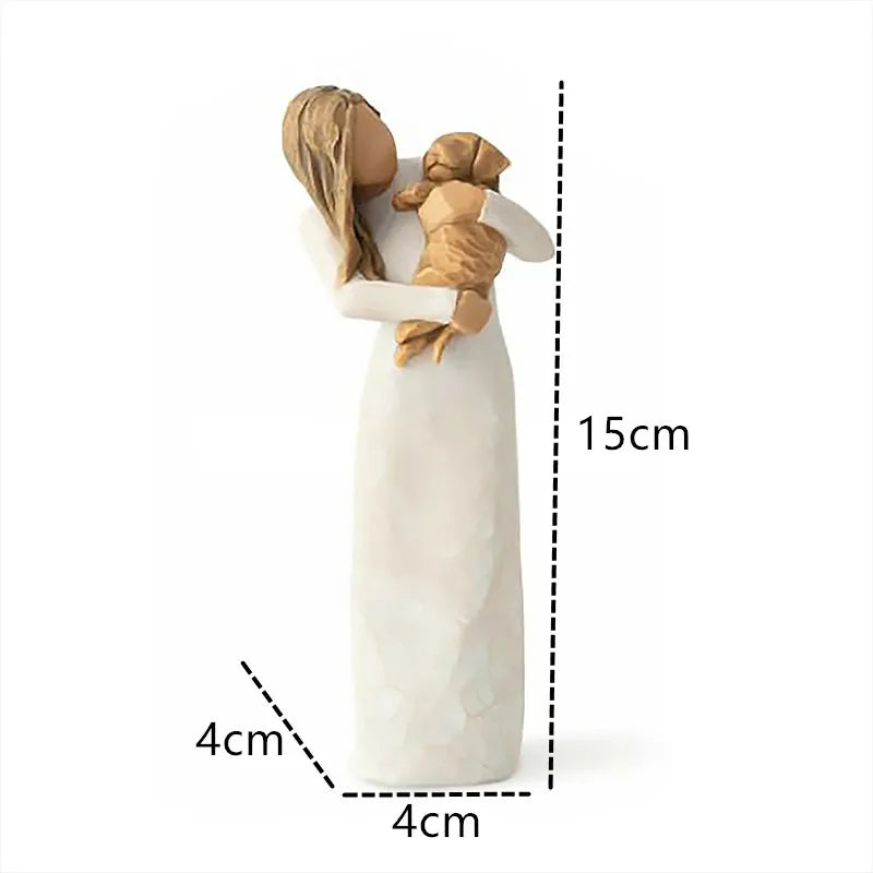 Avelena | Statuette aus Kunstharz, Menschen, Familienfiguren, Skulptur, Figuren für Heimdekoration, Tischdekoration, Wohnzimmer, Engel, Umarmung, Hund, Vater, Kind