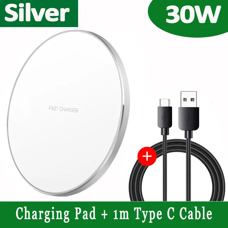 Avelena | 30W Schnelles kabelloses Ladepad | Premium USB C Ladekabel MagSafe Ladegerät für Apple iPhone, Samsung & Android - Fast Wireless Charging Pad