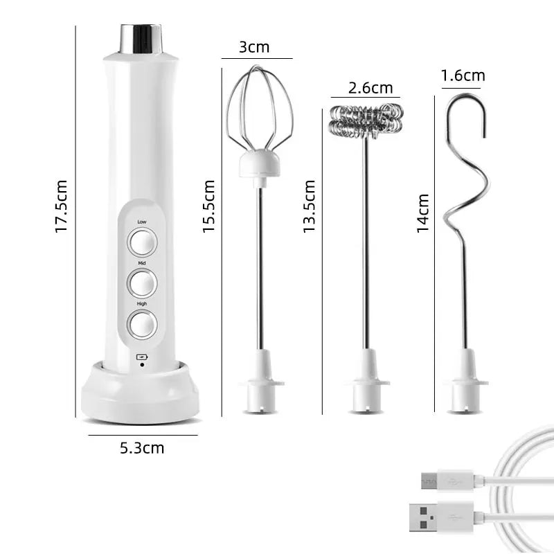 Avelena | 3 In 1 Elektrischer Milchaufschäumer Wiederaufladbarer Milchschäumer Handheld Schäumgerät Hohe Geschwindigkeiten Milchaufschäumer Getränkemixer Kaffee
