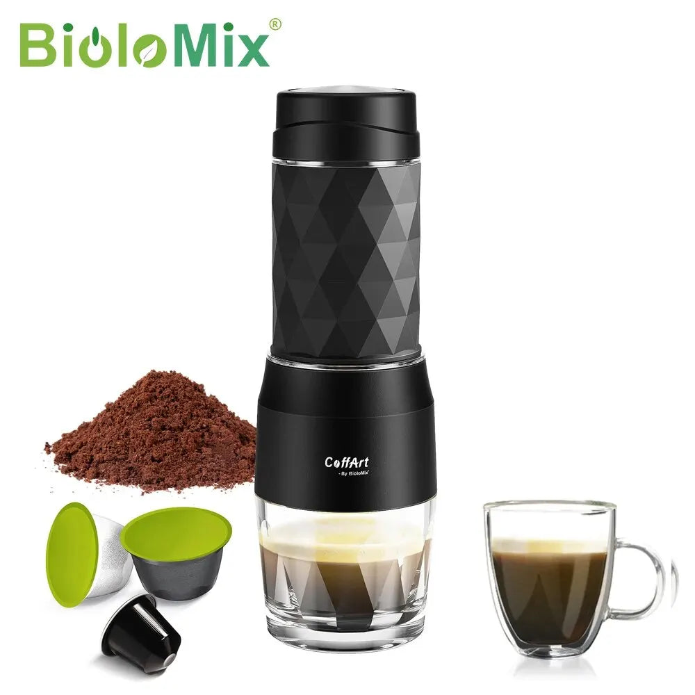 Avelena | Tragbare Kaffeemaschine Espressomaschine Handpresse Kapsel gemahlener Kaffeebrüher tragbar für Reisen und Picknick, BioloMix