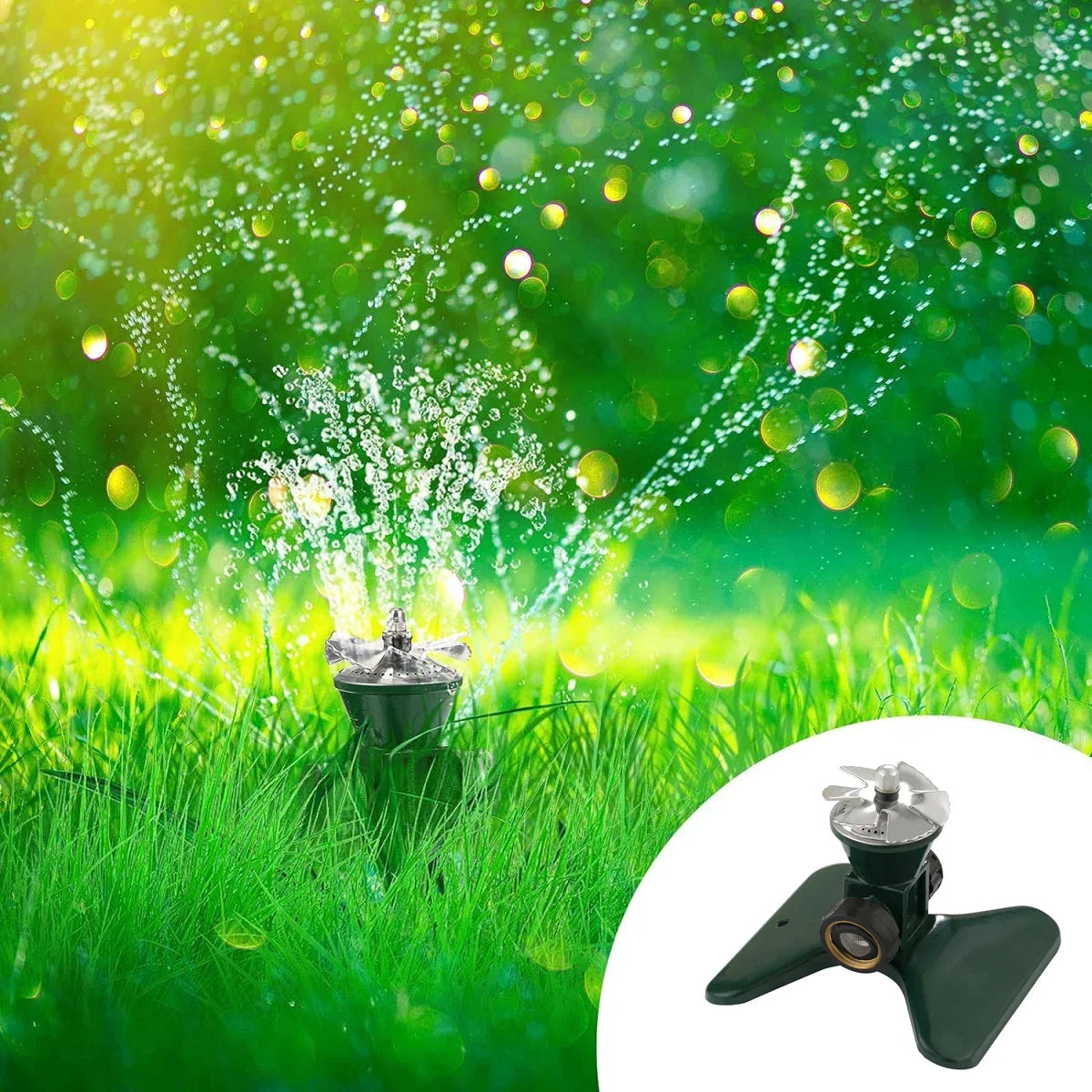 Avelena | 360-Grad Automatischer Rotierender Metall Rasen Sprinkler – Effektiver Gartenbewässerung Sprühkopf