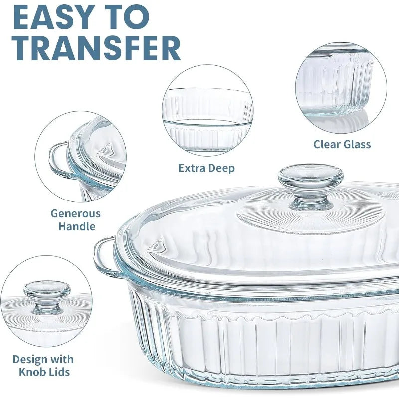 Avelena | 4-teilige Glas-Auflaufform, Set mit 2 Auflaufformen mit Glasdeckeln, 1,9 Qt und 3 Qt