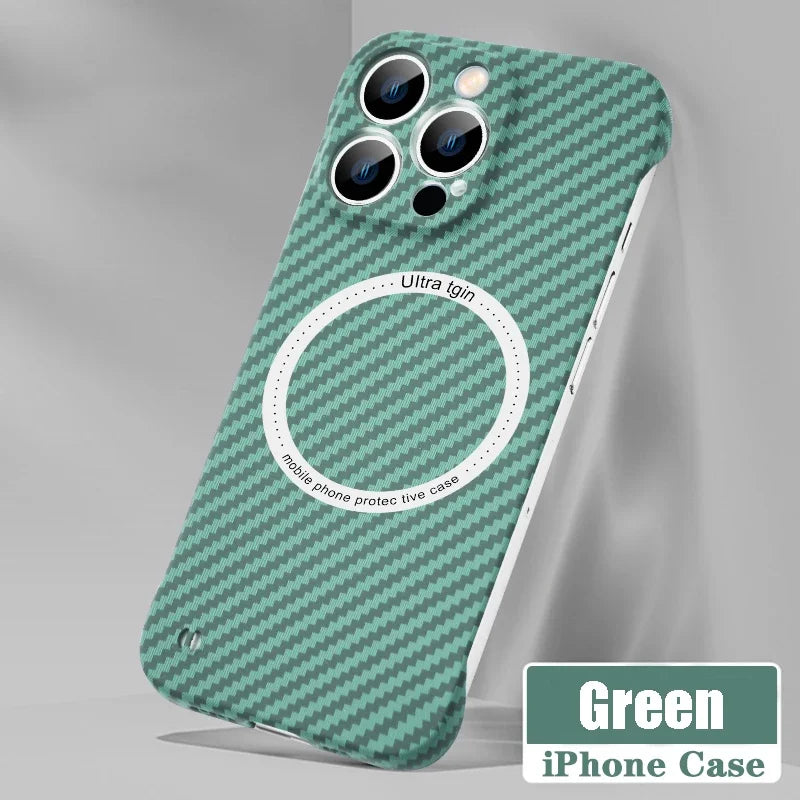 Avelena | Ultra dünnes Carbonfaser-Magnetgehäuse für iPhone 16 15 ProMax 14 Plus 13 12 11 Pro Max Magsafe Wireless Charging rahmenloses Cover