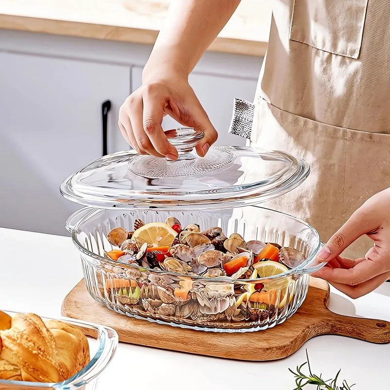 Avelena | 4-teilige Glas-Auflaufform, Set mit 2 Auflaufformen mit Glasdeckeln, 1,9 Qt und 3 Qt
