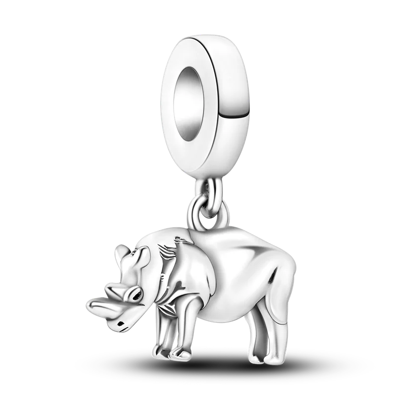 Avelena | 925 Silber Goldener Leopard Charms Perlen Bunte Chamäleon Nashorn Löwe Skarabäus Katze Anhänger Passend für Original Pandora Armband Schmuck