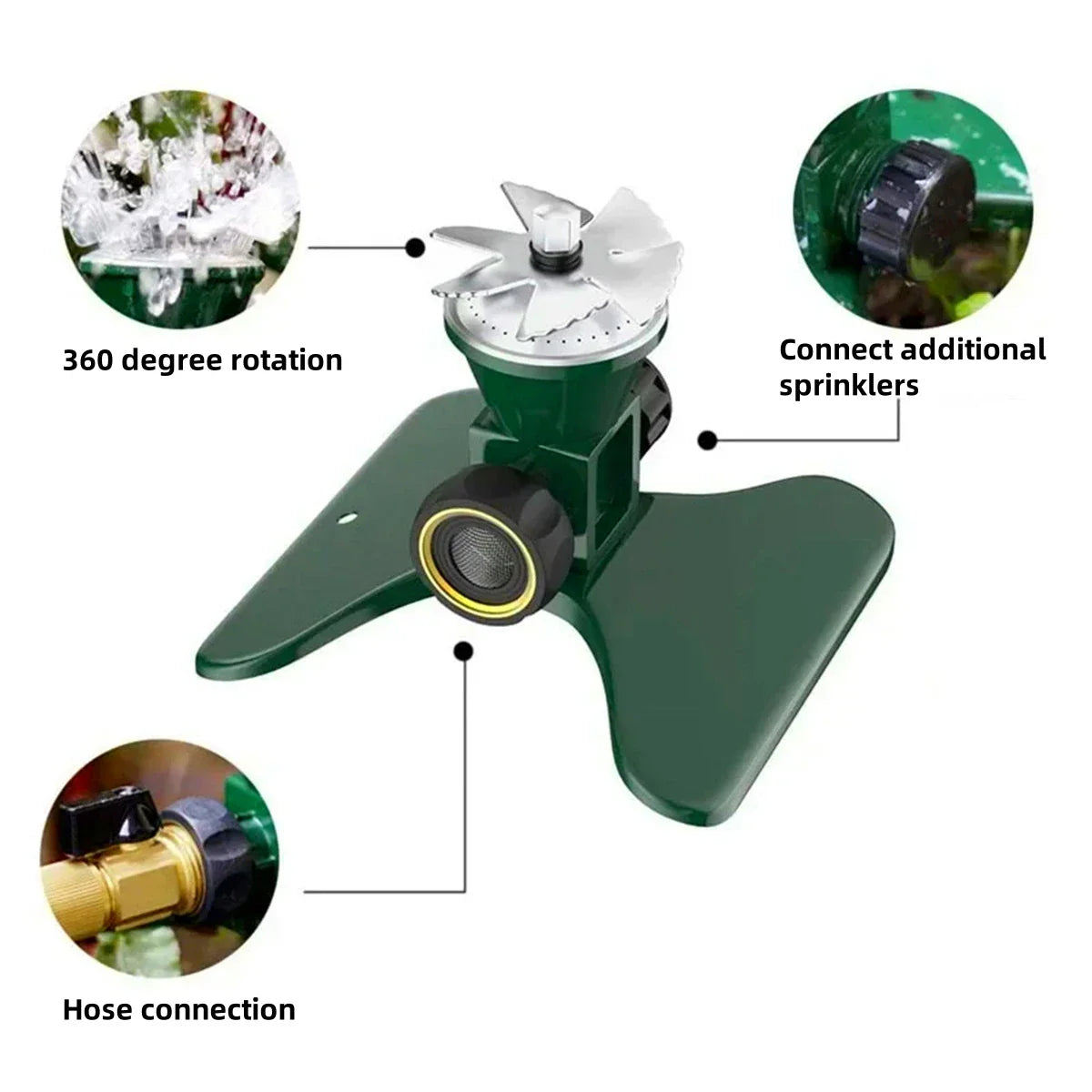 Avelena | 360-Grad Automatischer Rotierender Metall Rasen Sprinkler – Effektiver Gartenbewässerung Sprühkopf