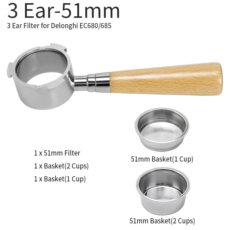 Avelena | 51mm Kaffee Boden Siebträger Für Delonghi EC680 EC685 Ersatz Filter Korb Espresso Maschine Griff Cafe Zubehör
