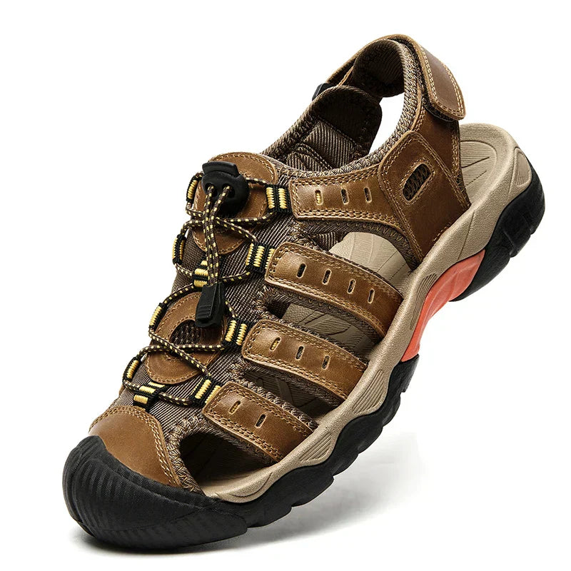 Avelena | Sommer Herren Outdoor Sandalen Strand Schuhe Echtes Leder Trekking Wandern
