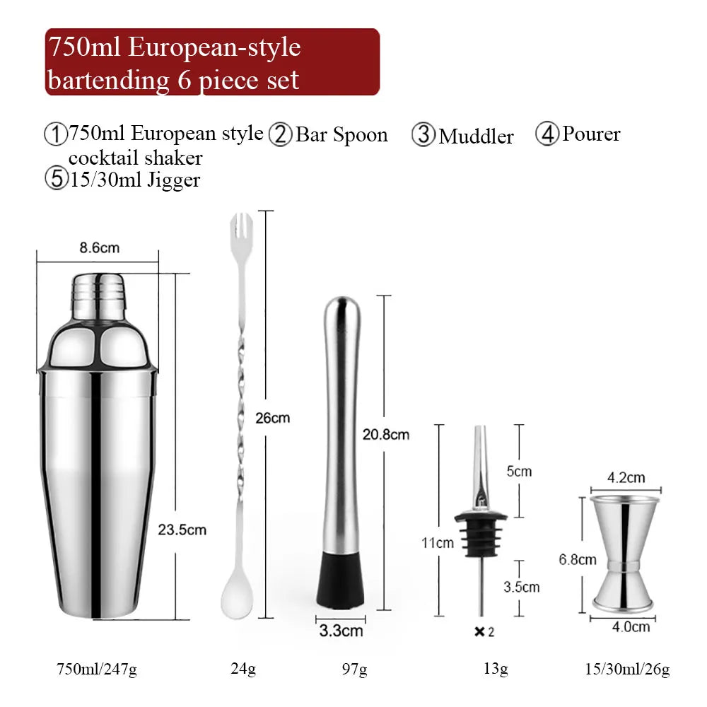 Avelena | 550 ml/750 ml Edelstahl Cocktail Shaker Mixer Trinken Barkeeper Set Bars Set Werkzeuge Mit Wein Regal Ständer Werkzeug für Geburtstag Geschenk