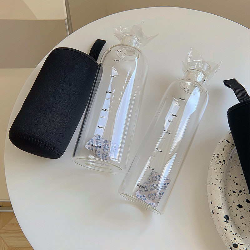Avelena | Zeit-Skalen hitzebeständige Glas Wasserflasche