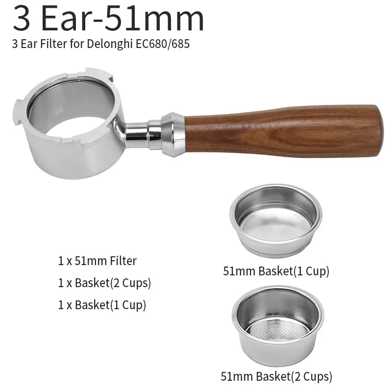 Avelena | 51mm Kaffee Boden Siebträger Für Delonghi EC680 EC685 Ersatz Filter Korb Espresso Maschine Griff Cafe Zubehör
