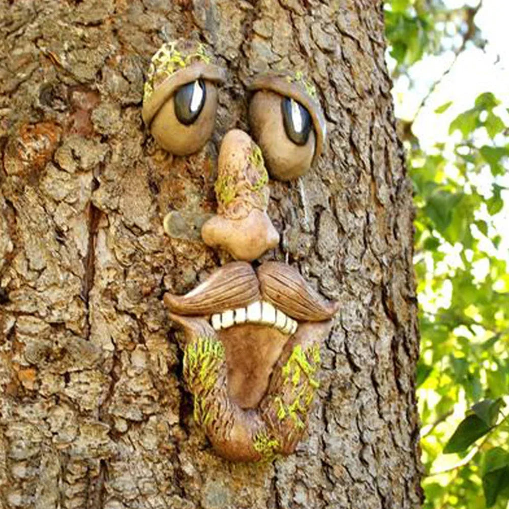 Avelena | Treelino Baumgesicht | Handbemalte Gartendeko | Witziges Harzgesicht | Für Baum & Wand