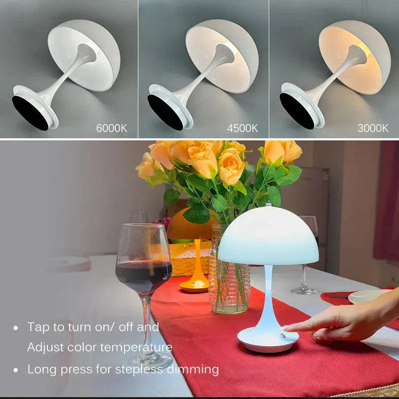 Avelena | Pilz 3-Farben-Dimmbares Aufladbares LED-Tischlampen