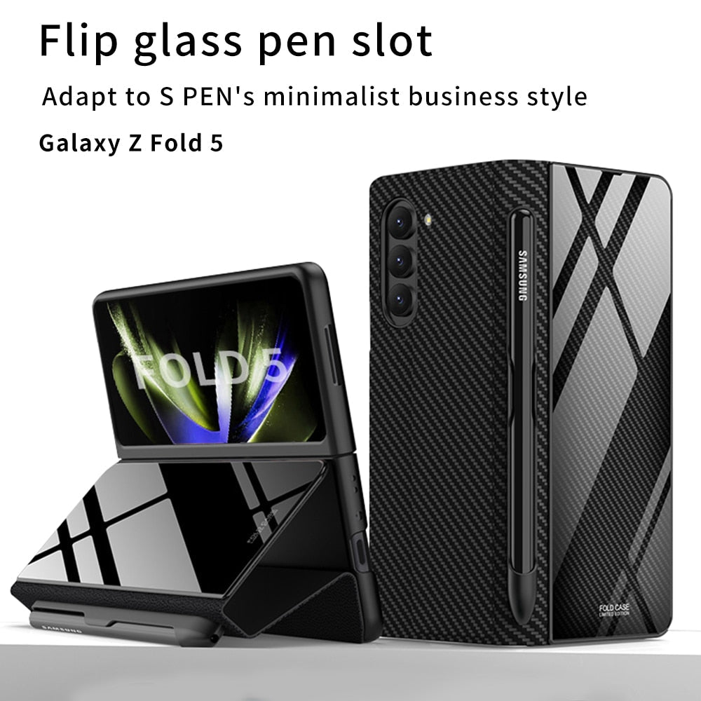 Avelena | Stoßfeste Rüstungshülle Hülle Glas Abdeckung Ständer Einfügkarte Lederhülle für Samsung Galaxy Z Fold 5/4