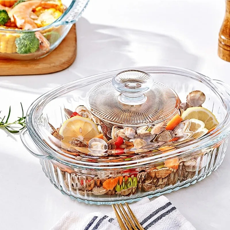 Avelena | 4-teilige Glas-Auflaufform, Set mit 2 Auflaufformen mit Glasdeckeln, 1,9 Qt und 3 Qt