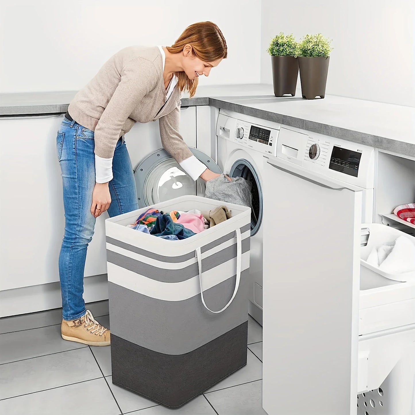 Avelena | 75L Große Wäschekorb mit Griffen & Zusammenklappbarem Design – Solen