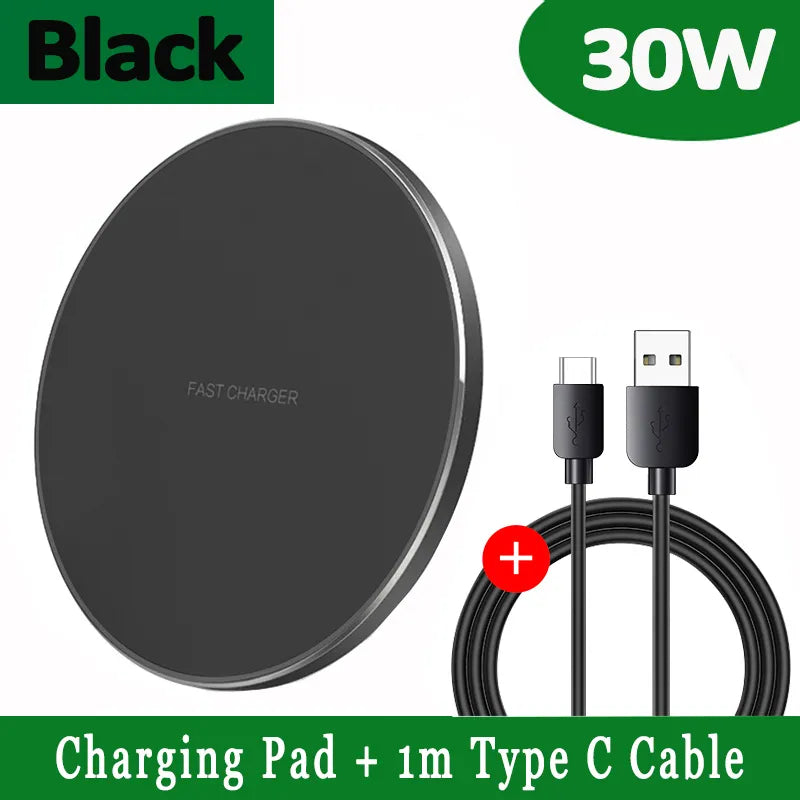 Avelena | 30W Schnelles kabelloses Ladepad | Premium USB C Ladekabel MagSafe Ladegerät für Apple iPhone, Samsung & Android - Fast Wireless Charging Pad