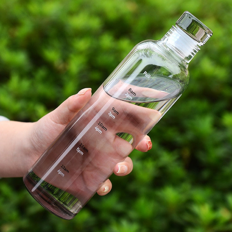 Avelena | Zeit-Skalen hitzebeständige Glas Wasserflasche
