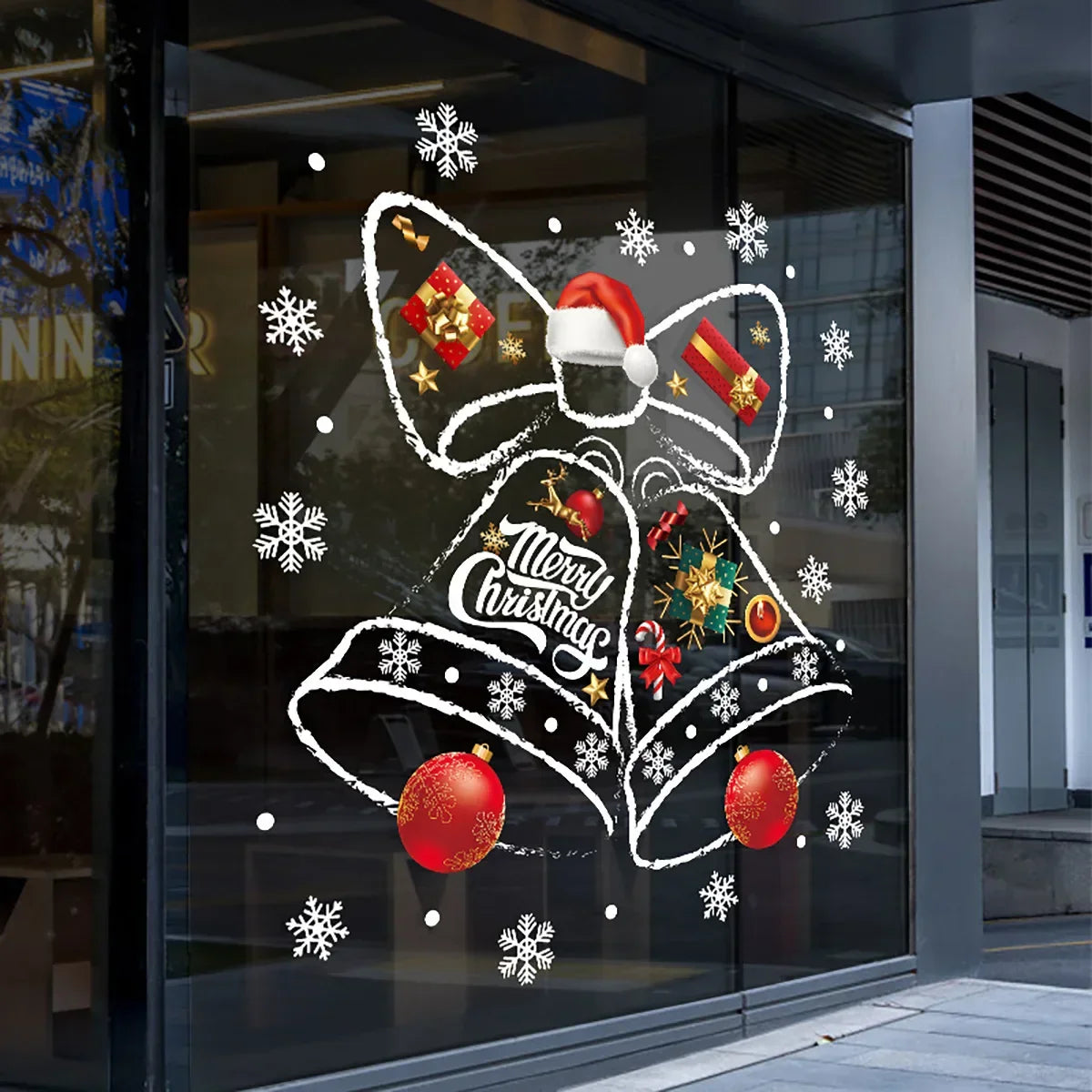 Avelena | WinterBell Weihnachtsfensteraufkleber – Wiederverwendbare PVC-Fensterdekoration mit festlichem Glockendesign