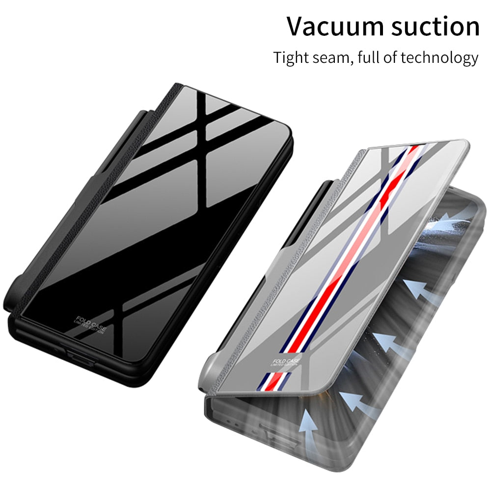 Avelena | Stoßfeste Rüstungshülle Hülle Glas Abdeckung Ständer Einfügkarte Lederhülle für Samsung Galaxy Z Fold 5/4