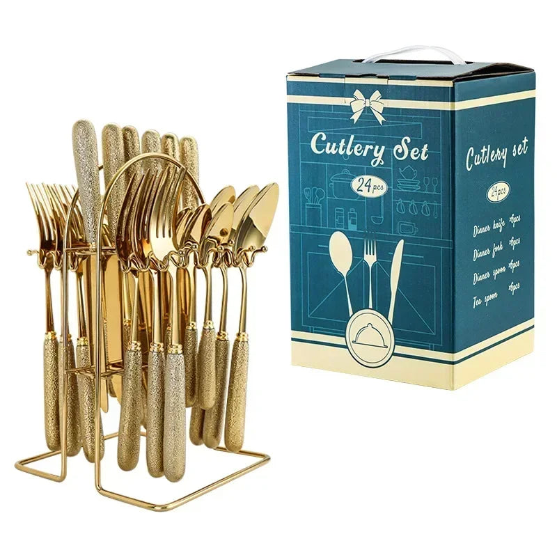 Avelena | Luxuriöses Besteckset – Edelstahl – Silber/Gold – Messer, Gabeln, Löffel, Teelöffel