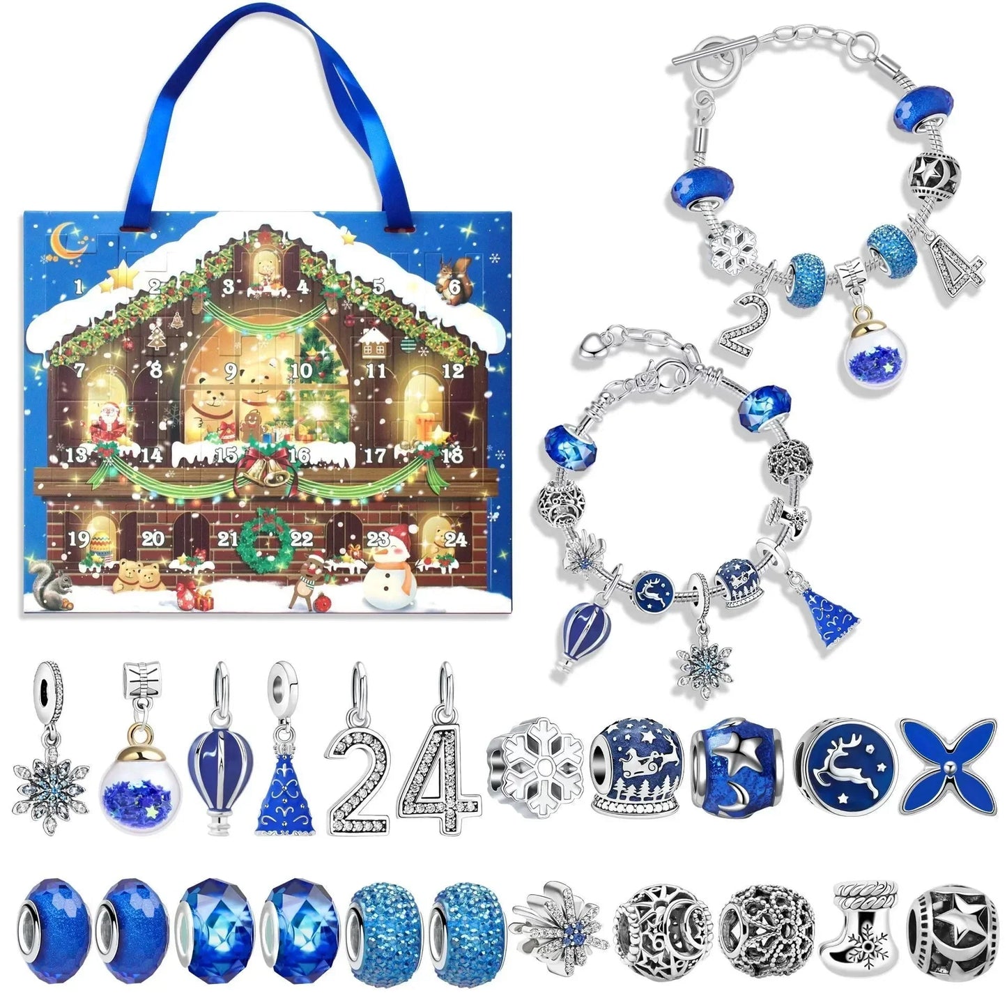 Avelena | Adventskalender Schmuckset | DIY Weihnachts-Armband mit 24 Anhängern | Festliche Countdown-Idee