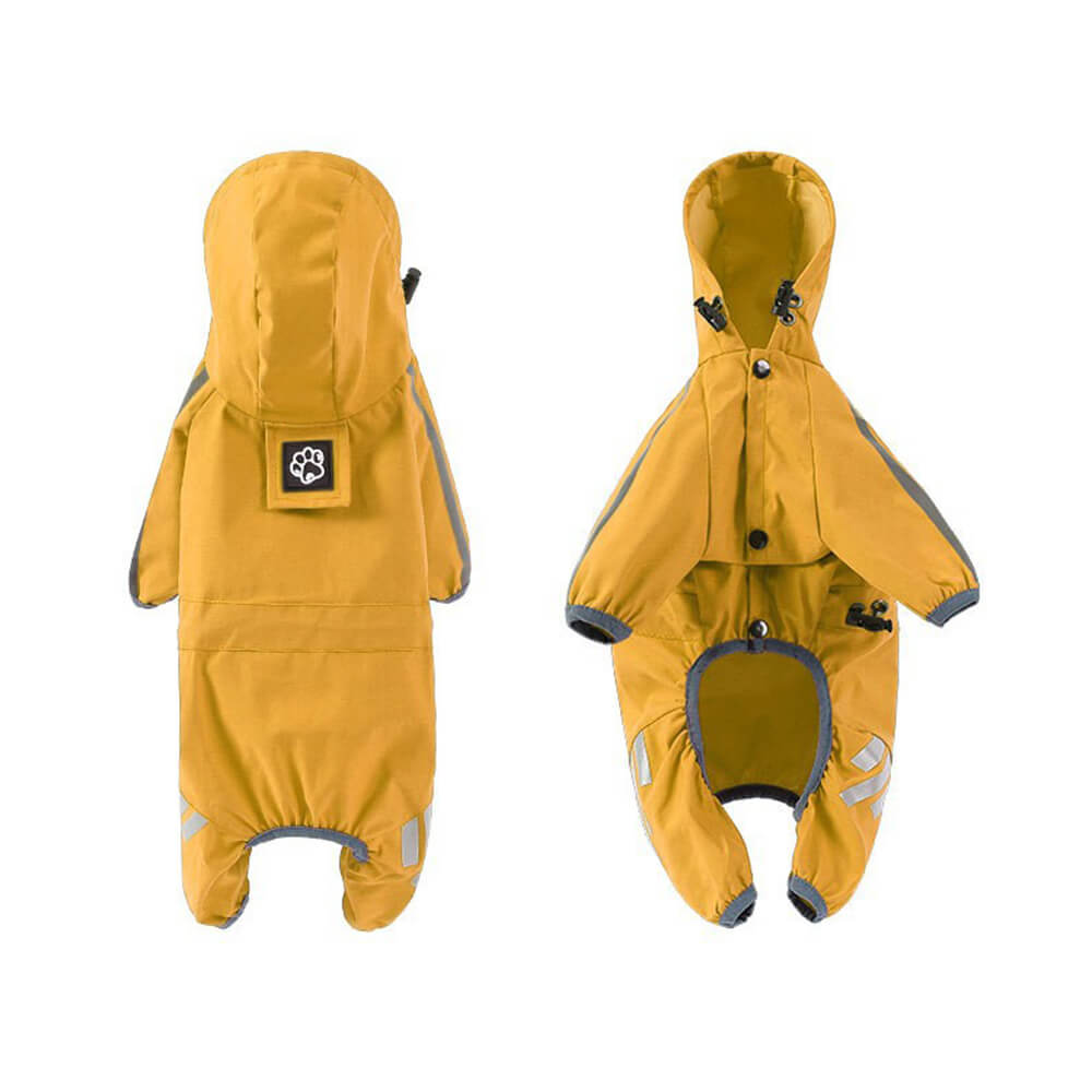 Avelena | Stylische wasserdichte verstellbare reflektierende Streifen Hunderegenjacke mit Kapuze