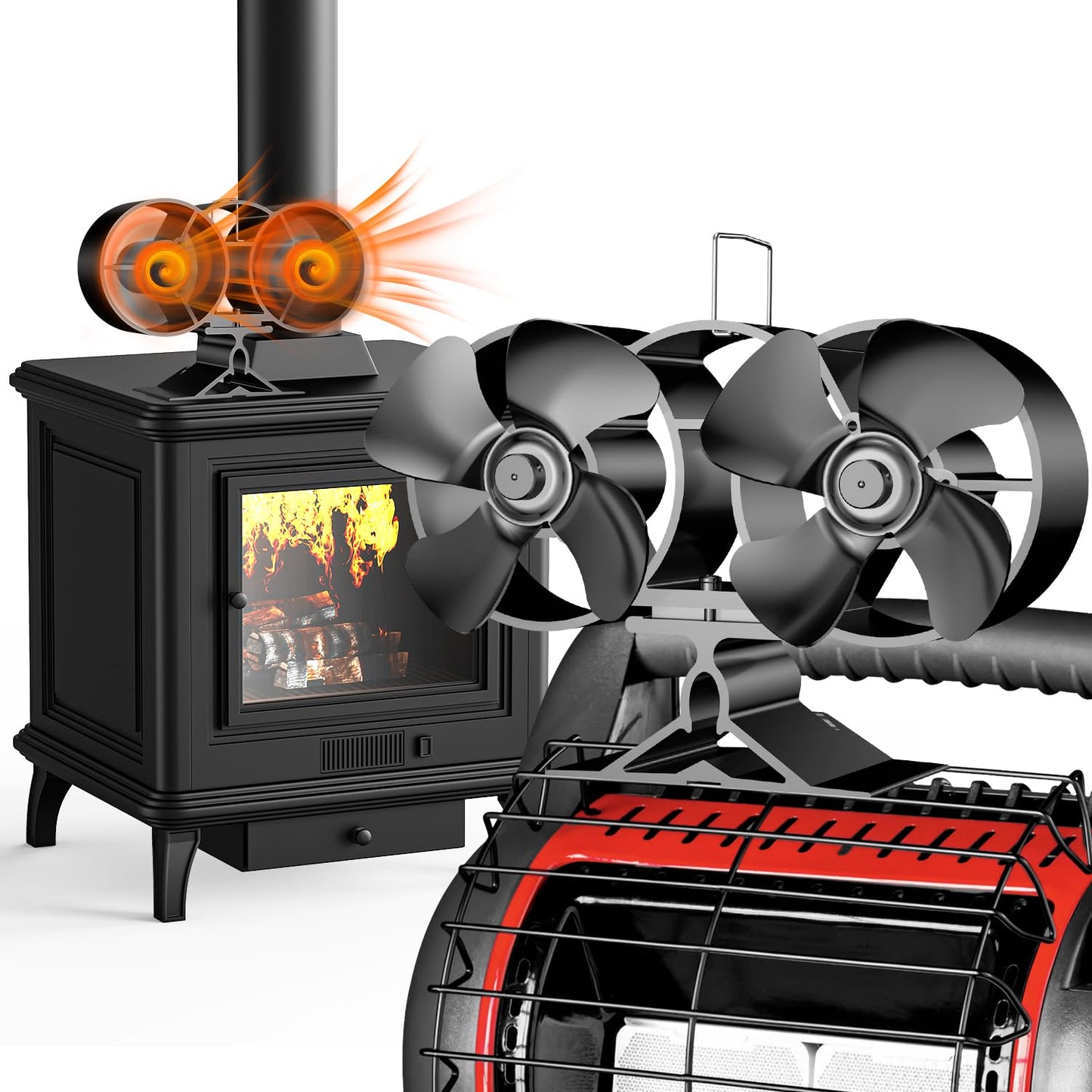 Avelena | 4-Blatt-Herd- und Kaminofenventilator für Holz/Kamin