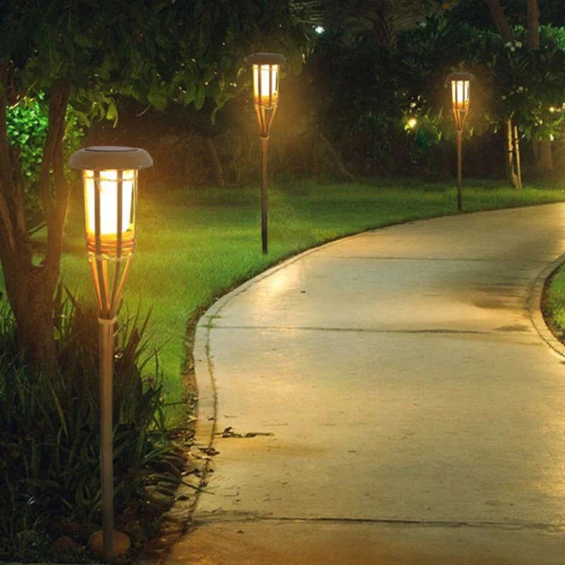 Avelena | Solar-Fackel 5er-Set | Flammenoptik LED Gartenleuchten | Solarbetrieben | Dekoratives Licht für Außen
