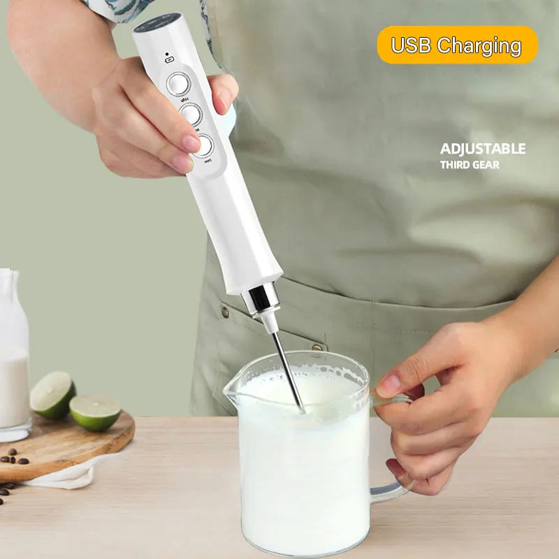 Avelena | 3 In 1 Elektrischer Milchaufschäumer Wiederaufladbarer Milchschäumer Handheld Schäumgerät Hohe Geschwindigkeiten Milchaufschäumer Getränkemixer Kaffee