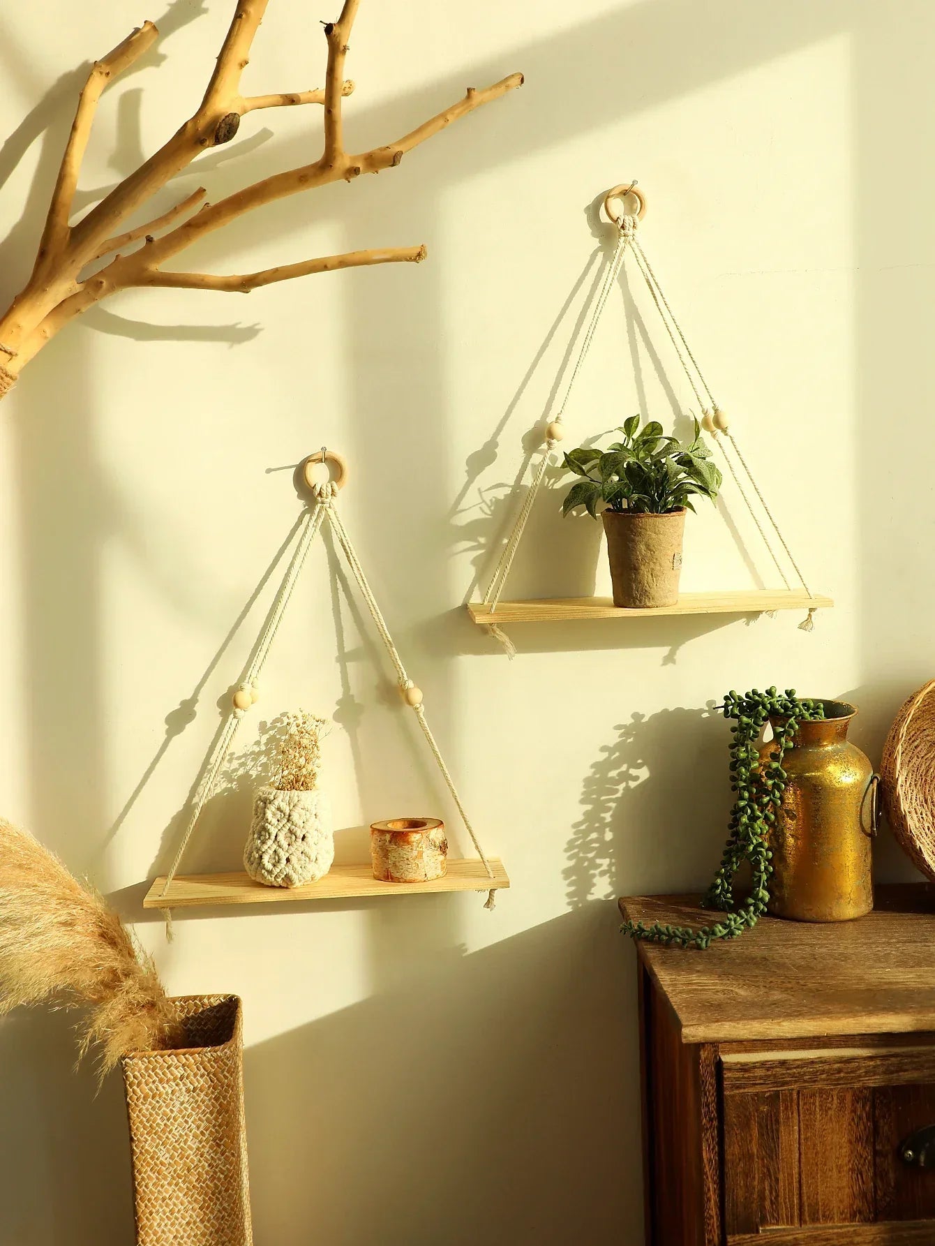Avelena | Wandregal – Holz – Hängeregale – Boho-Heimdekoration – Raumdekoration