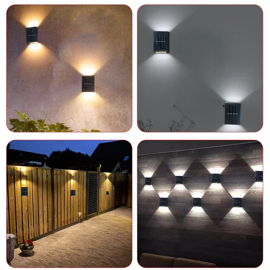 Avelena | Wasserdichte LED-Solar-Wandlampe: Auf- und Abstrahlung für Balkon, Garten, Straße und Landschaft