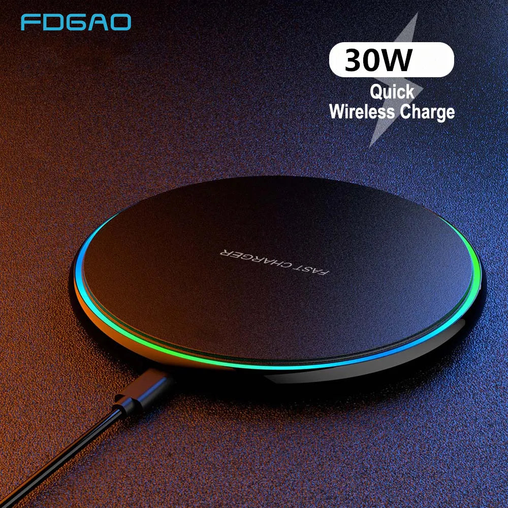 Avelena | 30W Schnelles kabelloses Ladepad | Premium USB C Ladekabel MagSafe Ladegerät für Apple iPhone, Samsung & Android - Fast Wireless Charging Pad