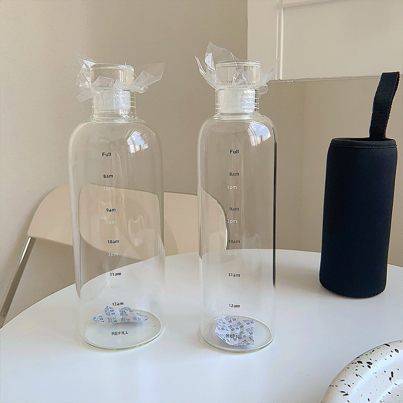 Avelena | Zeit-Skalen hitzebeständige Glas Wasserflasche