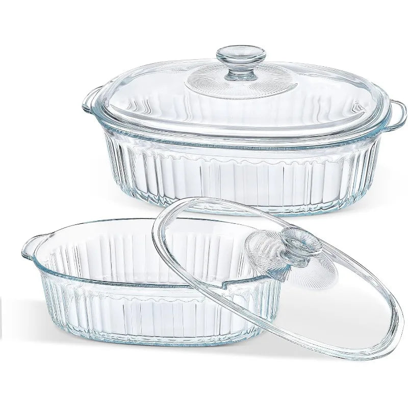 Avelena | 4-teilige Glas-Auflaufform, Set mit 2 Auflaufformen mit Glasdeckeln, 1,9 Qt und 3 Qt
