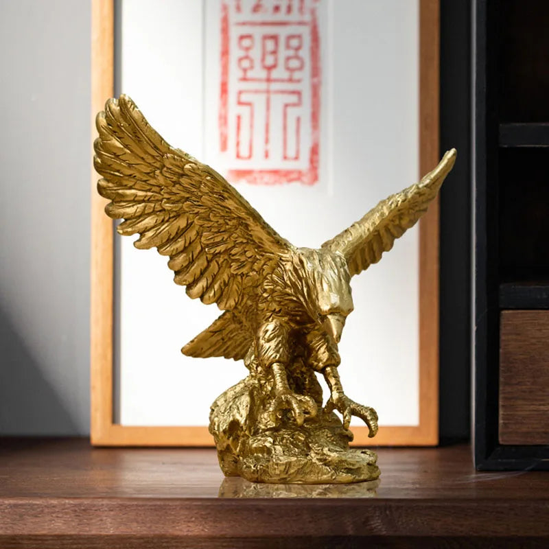 Avelena | Resin Goldener Adler Statue Kunst Tier Modell Sammlung Ornament Zuhause Büro Schreibtisch Feng Shui Dekor Figuren einfach