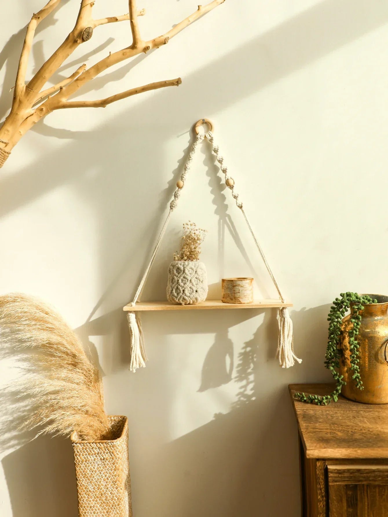 Avelena | Wandregal – Holz – Hängeregale – Boho-Heimdekoration – Raumdekoration