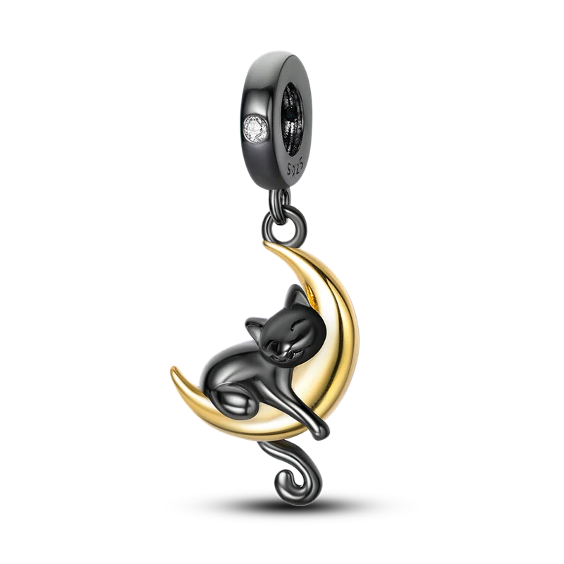 Avelena | 925 Silber Goldener Leopard Charms Perlen Bunte Chamäleon Nashorn Löwe Skarabäus Katze Anhänger Passend für Original Pandora Armband Schmuck