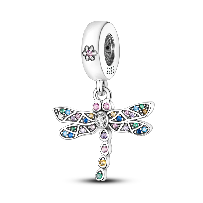 Avelena | 925 Silber Goldener Leopard Charms Perlen Bunte Chamäleon Nashorn Löwe Skarabäus Katze Anhänger Passend für Original Pandora Armband Schmuck