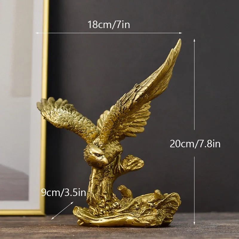 Avelena | Resin Goldener Adler Statue Kunst Tier Modell Sammlung Ornament Zuhause Büro Schreibtisch Feng Shui Dekor Figuren einfach