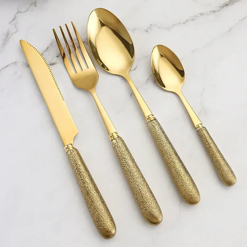 Avelena | Luxuriöses Besteckset – Edelstahl – Silber/Gold – Messer, Gabeln, Löffel, Teelöffel