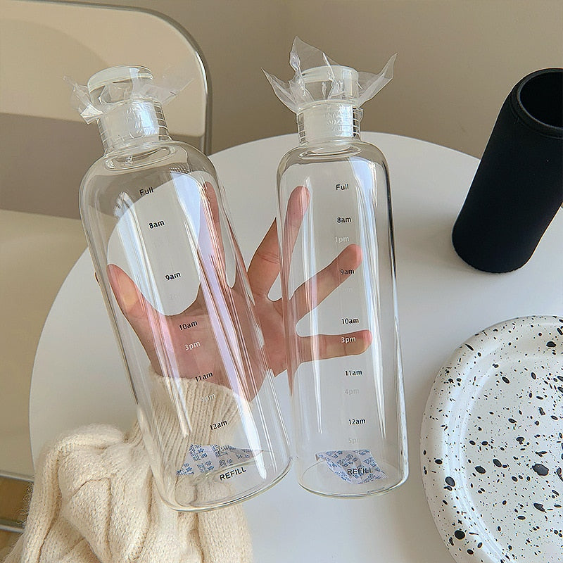 Avelena | Zeit-Skalen hitzebeständige Glas Wasserflasche