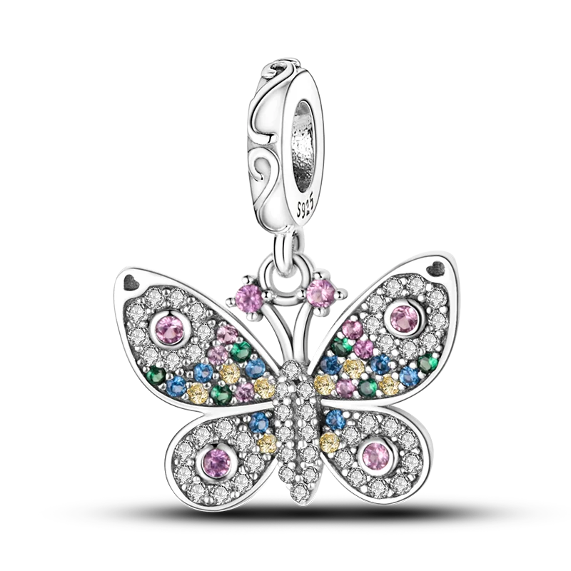 Avelena | 925 Silber Goldener Leopard Charms Perlen Bunte Chamäleon Nashorn Löwe Skarabäus Katze Anhänger Passend für Original Pandora Armband Schmuck