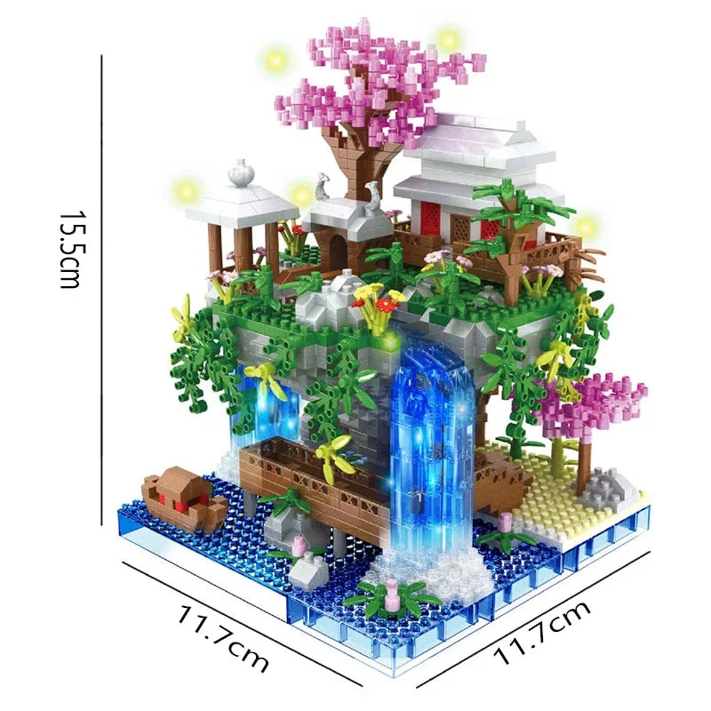 Avelena | Antike Architektur Pfirsichblüten Teich Schloss Mädchen Modell Baustein Montage Kinderspielzeug mit hohem Schwierigkeitsgrad