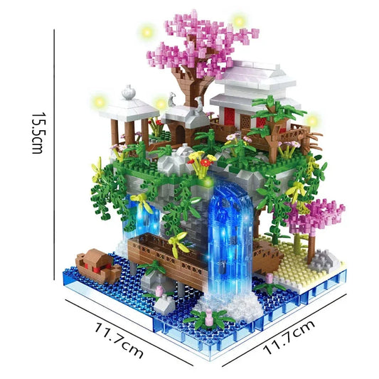 Avelena | Antike Architektur Pfirsichblüten Teich Schloss Mädchen Modell Baustein Montage Kinderspielzeug mit hohem Schwierigkeitsgrad