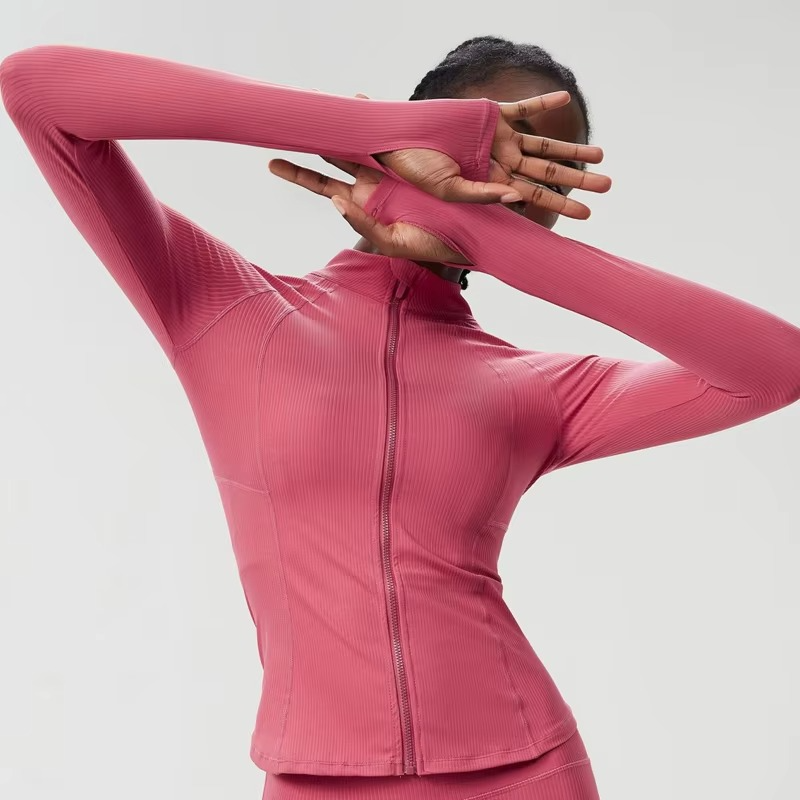 Avelena | Damen Slim Fit Laufjacke mit durchgehendem Reißverschluss Langarm Leicht Sportoberteil