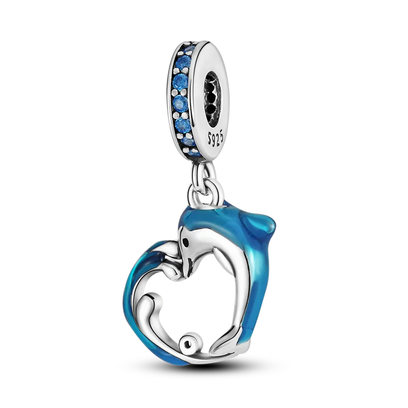 Avelena | 925 Silber Goldener Leopard Charms Perlen Bunte Chamäleon Nashorn Löwe Skarabäus Katze Anhänger Passend für Original Pandora Armband Schmuck