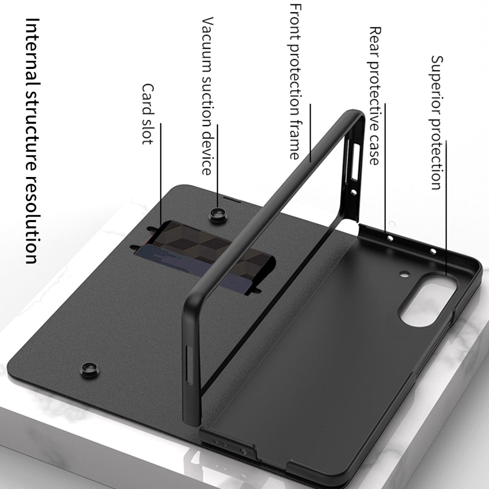 Avelena | Stoßfeste Rüstungshülle Hülle Glas Abdeckung Ständer Einfügkarte Lederhülle für Samsung Galaxy Z Fold 5/4